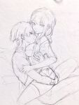  1boy 1girl alternate_costume blunt_bangs blunt_ends breasts closed_mouth expressionless eyelashes genshin_impact graphite_(medium) hand_on_another's_arm hand_on_another's_ass hand_on_another's_back hand_on_another's_nape highres hug huiyue1016 incest large_breasts lingerie long_hair long_sleeves looking_at_viewer low-braided_long_hair low-tied_long_hair mole mole_under_eye mother_and_son off_shoulder panties pants raiden_shogun scaramouche_(genshin_impact) shirt side-tie_panties sideways_mouth single_sidelock sitting sleeve_cuffs smile straddling thighhighs traditional_media tsurime underwear upright_straddle 