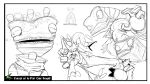  4boys absurdres angel_(the_gaslight_district) artist_name black_border border bread breadhead concept_art crazy_eyes crazy_smile dual_persona english_commentary english_text extra_teeth fewer_digits food fulltimeseagull glitch_productions grin halo highres loaf_of_bread lowered_eyelids monster_boy multiple_boys no_pupils official_art open_mouth second-party_source sketch small_pupils smile the_gaslight_district thick_arms turtleneck white_background 