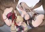  2boys 2girls absurdres all_fours anal ass black_hairband blonde_hair blush breasts censored clothed_female_nude_male clothes_lift dark-skinned_male dark_skin doehorn doggystyle drill_hair elise_(fire_emblem) elise_(ninja)_(fire_emblem) female_corrin_(fire_emblem) female_corrin_(ninja)_(fire_emblem) fire_emblem fire_emblem_fates fire_emblem_heroes grey_hair group_sex hairband highres interracial large_breasts medium_breasts mosaic_censoring multiple_boys multiple_girls ninja nude official_alternate_costume orgy penis pointy_ears purple_eyes red_eyes sex sex_from_behind sideboob skirt skirt_lift sweat twin_drills 