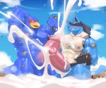 abs absurd_res aircraft airplane anthro avian balls beak blue_body blush bodily_fluids canid canine cum cum_in_water destruction duo erection excessive_cum excessive_genital_fluids explosion eyes_closed falco_lombardi flooding frottage generation_4_pokemon genital_fluids genitals hi_res humanoid_genitalia humanoid_penis lucario macro male mammal muscular muscular_anthro muscular_male namutree nintendo nipples non-mammal_nipples pecs penile penis penises_touching pokemon pokemon_(species) sea sex ship spines star_fox tail vehicle water watercraft