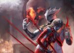 1boy 1girl baldur&#039;s_gate baldur&#039;s_gate_3 blonde_hair blood blood_from_mouth blood_on_hands bodysuit brother_and_sister cowboy_shot dagger detached_sleeves dragon_boy dragon_horns dragonborn_(d&amp;d) dungeons_&amp;_dragons furry furry_male gem highres holding holding_dagger holding_gem holding_knife holding_weapon horns impaled injury knife long_hair orin_the_red red_bodysuit red_eyes siblings skull skyorange the_dark_urge_(baldur&#039;s_gate) weapon white_eyes 