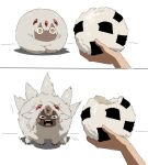  1girl 1other cat_loaf dark-skinned_female dark_skin faputa food full_body made_in_abyss monster_girl nori_(seaweed) onigiri open_mouth sharp_teeth teeth white_background xiaopizi32439 yellow_eyes 