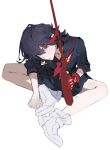  1girl absurdres bare_legs black_hair gloves highres kill_la_kill red_hair school_uniform shoes skirt sneakers solo yarr 