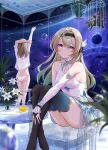  2girls ass black_hairband black_thighhighs breasts firefly_(honkai:_star_rail) fish flower green_skirt hairband hashtag-only_commentary highres honkai:_star_rail honkai_(series) long_hair looking_at_viewer medium_breasts multicolored_eyes multiple_girls panties plant setsu_(qjsj1993aa) shirt sitting skirt smile stelle_(honkai:_star_rail) thighhighs thighs trailblazer_(honkai:_star_rail) two-tone_eyes underwear white_flower white_panties white_shirt 