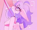 anthro bat bat_wings blue_eyes blue_hair blush boop breasts cerf clothing collar crop_top duo eyewear female female_anthro female_on_human fur genitals glasses hair hi_res human human_on_anthro interspecies leash leashed_collar male male/female male_human mammal membrane_(anatomy) membranous_wings nose_boop penis penis_on_face pink_nose prism_(prsmrti) shirt side_view small_breasts small_wings topwear white_body white_fur wings