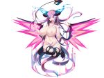  1girl angry arms_up black_horns black_thighhighs blue_fire breasts demon_girl demon_horns demon_tail demon_wings energy energy_wings eyes_visible_through_hair facial_tattoo fire floating floating_hair full-body_tattoo game_cg glowing glowing_eyes gradient_hair hairband heart heart_tail horns huge_breasts legs_up lilith_origin_(mon-musu_quest!) long_hair magic_circle mon-musu_quest! mon-musu_quest:_paradox multicolored_hair navel neck_tattoo nipples non-web_source nose nude purple_hair purple_hairband red_eyes shiki_(psychedelic_g2) tail tattoo thighhighs torn_clothes torn_thighhighs variant_set very_long_hair wide-eyed wings 