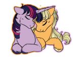  accessory alpha_channel applejack_(mlp) blonde_hair cuddling duo ears_back earth_pony equid equine eyes_closed female female/female feral freckles friendship_is_magic fur hair hair_accessory hairband happy head_on_head hi_res hooves horn horse mammal modglobug my_little_pony orange_body orange_fur pivoted_ears pony purple_body purple_fur simple_background smile transparent_background twilight_sparkle_(mlp) winged_unicorn wings yellow_hooves 