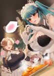  4girls absurdres ade_(nikke) animal_ears apron arm_under_breasts blue_hair blush breasts brown_eyes brown_hair cafe cat_ears cleavage closed_eyes cocoa_(nikke) commentary drink elbow_gloves embarrassed fake_animal_ears flower food glass glasses gloves goddess_of_victory:_nikke green_hair hair_ornament hairclip heart heart_hands highres holding indoors ketchup large_breasts long_hair maid maid_apron maid_for_you_(nikke) maid_headdress multiple_girls omelet omurice open_mouth own_hands_clasped own_hands_together pink_hair privaty_(nikke) privaty_(unkind_maid)_(nikke) red_eyes shinju_udagawa smile soda_(nikke) sparkle spoken_blush steam sweatdrop swept_bangs symbol-only_commentary thumbs_up twintails white_gloves 