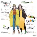  animification character_name coat copyright_name genderswap goofy humanization long_hair looking_at_viewer meecosme mickey_mouse_&amp;_friends multiple_girls open_mouth pants personification pluto_(disney) shirt shoes smile translation_request 