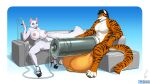 16:9 absurd_res anthro anthro_on_anthro areola balls big_balls big_breasts big_penis biped breasts clothing countershade_face countershade_fur countershade_tail countershade_torso countershading domestic_cat duo expansion felid feline felis female footwear fur genital_expansion genitals hi_res high_heels huge_balls huge_penis hyper hyper_balls hyper_genitalia hyper_penis interspecies male male/female mammal nipples owligatorstudios pantherine penis penis_expansion penis_pump shoes striped_body striped_fur stripes tail tiger vacuum_pumping vulva white_body white_fur widescreen