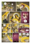 abdominal_bulge ambiguous_gender ambiguous_pred animal_genitalia anthro anthro_prey anus armorine balls barely_inside betrayal black_horn bottomless brown_body butt canid canine canis character_request clothed clothing comic coyote dialogue dragon english_text face_in_mouth feral feral_pred forked_tongue fully_inside genitals group head_first head_in_mouth hi_res horn internal looking_into_mouth male male/ambiguous male_prey mammal muffled mythological_creature mythological_scalie mythology open_mouth oral_vore partially_inside reptile scales scalie sheath shirt snake soft_vore surprise tail text throat tongue topwear treasure_chest trio unwilling_prey vore wingless_dragon yellow_body yellow_scales zev_(stihl-wolf)