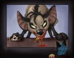 anthro blood bodily_fluids disney felid female feral gore gore_focus hard_vore herpestid hyena king lion macro madaraoluv2 male mammal mankokat meerkat micro open_mouth pantherine royalty shenzi the_lion_king timon uncle_(lore) vore