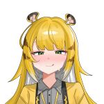  1girl absurdres animal_ear_fluff animal_ears blonde_hair breasts gloves highres jacket ju_fufu long_hair multicolored_hair shimo_(shimo_ha) shirt solo striped_fur striped_hair tail tiger_ears tiger_girl zenless_zone_zero 