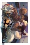 abdominal_tattoo abs absurd_res animal_genitalia animal_penis anthro arm_markings arm_tattoo back_tattoo balls big_dom_small_sub bodily_fluids body_hair body_tattoo brown_arms brown_body brown_ears brown_eyes brown_fur brown_hair brown_legs butt canid canine canine_genitalia canine_penis canis cheek_tuft chest_tattoo digital_media_(artwork) domestic_cat dominant duo ear_tuft facial_tuft felid feline felis fluffy fur furniture genitals gloves_(marking) green_eyes hair happy_trail hi_res humanoid_genitalia humanoid_penis inside krideg larger_male leg_markings licking long_hair looking_pleasured loose_hair male male/male mammal markings multicolored_body multicolored_fur muscular muscular_anthro muscular_male navel_tattoo neck_lick nipple_tattoo nipples nude open_mouth pecs penis pubes pubic_tattoo rib_tattoo roy_beedrill sex size_difference smaller_male smaller_on_top socks_(marking) sofa sofa_sex striped_body striped_fur striped_markings striped_tail stripes tail tail_markings tan_body tan_fur tattoo tattoo_on_shoulder tongue tongue_out torso_length_tattoo tribal tribal_tattoo tuft waist_tattoo whisker_markings wolf