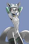 2025 absurd_res anthro armwear aviator_cap bell bell_collar big_tail biped black_clothing black_collar black_legwear black_nose black_stockings blue_background breasts clothing collar collarbone elbow_gloves eyewear female female_anthro fluffy fur gatonejo glasses gloves green_armwear green_clothing green_elbow_gloves green_gloves green_handwear grey_body grey_fur hands_behind_head handwear hi_res legwear light looking_at_viewer mammal mostly_nude mostly_nude_anthro mostly_nude_female naturally_censored navel nipple_tuft pattern_clothing pattern_handwear pattern_legwear pattern_stockings procyonid pupils raccoon red_pupils ribs signature simple_background small_breasts solo standing stockings striped_clothing striped_handwear striped_legwear striped_stockings stripes tail thick_thighs tuft wearing_glasses white_sclera wide_hipped_anthro wide_hipped_female wide_hips