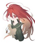  1girl absurdres alastor_(shakugan_no_shana) bow bowtie brown_bow brown_bowtie collarbone cropped_torso double-parted_bangs from_side green_sailor_collar green_skirt hair_between_eyes highres long_hair looking_at_viewer red_eyes red_hair sailor_collar shakugan_no_shana shana shiba42505719 sidelocks simple_background skirt solo upper_body white_background 