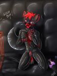  anthro bdsm bondage bound cage canid canine canis chastity_device clothing collar drakethefox hi_res male mammal muzzle_(object) nightmoon(wolf-fox) padded_room petplay puppyplay roleplay rubber rubber_clothing rubber_suit solo wolf 