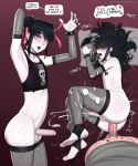  2boys anal arm_up armpits arms_up ass bdone black_hair black_lips black_thighhighs blush bottomless character_request collarbone copyright_request cowboy_shot crop_top cross cross_pasties cum detached_sleeves double_bun ear_piercing ejaculating_while_penetrated ejaculation erection eyeshadow face_piercing feet fishnet_sleeves fishnet_thighhighs fishnets full_body goth_fashion gradient_background hair_bun hair_ribbon handsfree_ejaculation jewelry labret_piercing legs lipstick_mark lipstick_mark_on_penis lying makeup male_focus multiple_boys navel navel_piercing no_shoes on_side open_mouth pale_skin pasties penis piercing pillow pink_ribbon red_background ribbon runny_makeup sidelocks skindentation stirrup_legwear testicles thighhighs toe_ring toeless_legwear toenails toes torn_clothes torn_thighhighs uncensored yaoi 