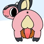  1:1 acorn anonymous_artist anus blush bovid bovine butt cattle fan_character feral food from_behind_position fruit hi_res ice looking_at_viewer male mammal milky_(miltank) miltank nintendo nut_(fruit) plant pok&eacute;mon pok&eacute;mon_(species) rear_view sex simple_background simple_coloring smug solo video_games winter 