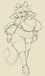  2025 animal_humanoid big_breasts big_ears bovid bovid_humanoid bovine bovine_humanoid braided_hair braided_ponytail breasts cattle_humanoid cleavage clothed clothing curvy_figure female footwear goblin greyscale hair hi_res hourglass_figure huge_breasts humanoid hybrid lips long_hair looking_at_viewer mammal mammal_humanoid monochrome ponytail shoes skindentation solo tail tail_tuft thevarking thick_lips thick_thighs tuft wedge_(footwear) wide_hips 