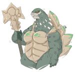  agniya anthro armello armor big_breasts black_eyes breastplate breasts female green_body green_scales hi_res holding_object holding_weapon looking_at_viewer mature_female mhdrawin pupils reptile scales scalie shell simple_background slit_pupils solo thick_thighs turtle video_games weapon white_background wide_hips yellow_sclera 