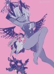  1girl baphomet_(fate) bare_legs barefoot breasts colored_skin creature dress fate/grand_order fate_(series) grey_hair grey_skin highres horns jacques_de_molay_(foreigner)_(third_ascension)_(fate) large_breasts looking_at_viewer oimo_(14sainobba) short_dress short_hair smile wings yellow_eyes 