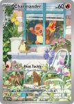  animal_focus artist_name bird blue_eyes bookshelf card_(medium) chair character_name charmander closed_mouth company_name copyright_name copyright_notice english_text fire flame-tipped_tail flower flower_pot glameow hand_on_window leaf looking_outside minatake no_humans nostrils official_art outdoors pidgey pink_flower plant pokemon pokemon_(creature) pokemon_card pokemon_focus pokemon_tcg potted_plant purple_flower tail third-party_source trading_card window window_blinds yellow_flower 