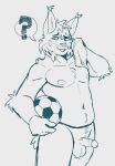 anthro balls biped bodily_fluids circumcised echo_(game) echo_(series) echo_project erection felid feline fluffy fluffy_balls football_player genitals half-erect lynx male mammal penis question_mark smile solo sweat theslutyfox tj_hess