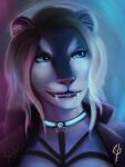  aki_(disambiguation) anthro blue_eyes cetacean cyberpunk delphinoid fangs felid female hair harness hi_res hybrid machairodontine mammal marine oceanic_dolphin orca pink_nose sabertooth_(anatomy) smilodon soliscor solo toothed_whale white_hair 