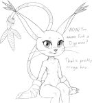  2020 anthro bandai_namco black_and_white dialogue digimon digimon_(species) english_text felid feline female flat_chested front_view gatomon looking_at_viewer mammal monochrome nude sketch solo talking_to_viewer text w4g4 whiskers 