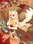  &lt;3 absurd_res amaterasu anthro breasts canid canine canis capcom deity female fur hi_res looking_at_viewer mammal markings mask nude potatokamaos solo video_games white_body white_fur wolf ōkami 