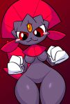  anthro black_pupils blush blush_stickers breasts claws ekkokenight featureless_breasts female forehead_gem grey_body hi_res nintendo nude pok&eacute;mon pok&eacute;mon_(species) pupils red_eyes smile solo thick_thighs thigh_gap video_games weavile wide_hips 