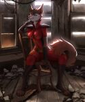  anthro belt belt_buckle canid canine canis chair female furniture grin hi_res legend_of_ahya mammal murana_wolford_(darkflame-wolf) on_chair refuse sitting sitting_on_chair smile smirk solo tabu-rat trash vigilante window_light windows_(disambiguation) wolf 