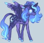  blue_hair blue_hooves blue_sclera blue_tail cutie_mark equid equine female feral friendship_is_magic fur hair hooves horn mammal moon_symbol my_little_pony princess_luna_(mlp) purple_body purple_fur sillygirlie solo starry_feathers starry_fur starry_tail white_eyes winged_unicorn wings 