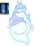  2022 anthro big_breasts big_butt blue_hair breasts butt circlia_(artist) clothed clothing clothing_lift digital_media_(artwork) dress dress_lift eyelashes female ghost hair hi_res huge_butt lagomorph long_hair looking_at_viewer mammal one_eye_closed pink_eyes presenting presenting_hindquarters rabbid rabbid_ghost_girl raving_rabbids rayman_(series) shaking_butt side_boob smile smiling_at_viewer solo spirit ubisoft video_games white_body wink winking_at_viewer 