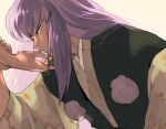  1boy androgynous bangs commentary_request eyelashes from_side hand_up holding_another&#039;s_arm inuyasha japanese_clothes juuroumaru kimono kiss kissing_hand leaning_forward long_hair looking_at_another looking_away male_focus mumu2126 out_of_frame pom_pom_(clothes) profile purple_hair sidelocks solo_focus upper_body vest 
