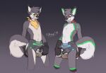  animate_inanimate anthro band-aid bandage bandana_on_neck biped canid canine canis collar diaper diaper_creature diaper_only diaper_transformation duo evil_grin foxehhyz male mammal oliverwolf_(character) pakun red_collar rubbing_diaper smile smirk used_diaper wolf 