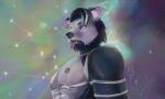  anthro canid canine canis ear_piercing harness male mammal muscular nipple_piercing nipples pecs piercing soliscor solo tongue tongue_out wolf 