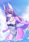  absurd_res anthro breasts canid canine canis clothed clothing female fox fur hair hi_res kemono mammal smile solo swimwear treyer 
