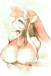  1girl animal_ears animal_nose artist_name blue_sclera blush body_fur bow bowtie breast_focus breasts closed_mouth colored_sclera commentary dated english_commentary expressionless furry furry_female hair_bow hair_ribbon half-closed_eyes highres huge_breasts light_blush long_hair looking_to_the_side loose_hair_strand nude personification pink_bow pink_bowtie pink_fur pink_hair pokemon profile ribbon sepia sidelocks signature simple_background solo sylveon thwillartz twitter_username two-tone_fur upper_body white_background white_eyes white_fur white_ribbon 