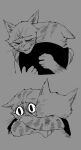 5_fingers anthro arms_around_partner cape clinging clothing comfort comforting domestic_cat dreamworks duo ears_down eyebrows eyeliner eyes_closed felid feline felis female female_(lore) fingers fur fuzzy grey_background hi_res hug intraspecies jorongbak kitty_softpaws makeup male male/female male_(lore) mammal monochrome open_mouth open_smile pivoted_ears pointy_ears prick_ears puss_in_boots_(dreamworks) puss_in_boots_(franchise) romantic romantic_couple scared sequence simple_background smile tabby_cat trauma traumatized whiskers wide_eyed