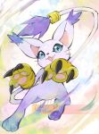  1girl :3 adversarial_noise animal_ears animal_feet animal_hands animal_nose artist_name blue_eyes body_fur cat_ears cat_girl cat_tail claws commentary_request digimon digimon_(creature) english_commentary fangs full_body fur-tipped_tail furry furry_female gloves hands_up happy highres looking_at_viewer mixed-language_commentary open_mouth paw_gloves pawpads revision signature smile solo tail tail_ornament tail_raised tail_ring tailmon thwillartz twitter_username whiskers white_fur yellow_gloves 