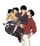  4boys :d aged_down ahoge amayado_rei beard_stubble belt black_belt black_hair black_jacket black_pants black_shirt black_shoes boy_sandwich buster_bros!!! capri_pants cheekbones choppy_bangs closed_eyes collarbone collared_shirt cropped_jacket dn_stage earrings eye_contact facial_hair family from_side frown furrowed_brow glaring grey_pants grey_shorts hair_between_eyes hand_in_pocket head_on_another&#039;s_shoulder high_tops hood hood_down hoodie hug hug_from_behind hypnosis_mic jacket jacket_over_hoodie jewelry jpeg_artifacts knees_up lifting_person light_blush looking_at_another male_focus mature_eyes mature_male mole mole_under_eye mole_under_mouth multicolored_shoes multiple_boys multiple_moles mustache_stubble one_eye_closed open_clothes open_jacket pants pants_tucked_in parted_hair profile red_hoodie red_shirt sandwiched shirt shirt_tucked_in shoes short_hair shorts simple_background sleeves_rolled_up smile sneakers socks stubble stud_earrings t-shirt teeth two-tone_shoes v v-shaped_eyebrows wallet_chain watch white_background white_pants white_shoes white_socks wristwatch yamada_ichiro yamada_jiro yamada_saburo yellow_hoodie 