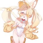  1girl absurdres animal_ears bare_shoulders blonde_hair blue_archive blush breasts covered_navel fox_ears fox_girl fox_tail glasses halo highleg highleg_one-piece_swimsuit highres jacket long_hair long_sleeves looking_at_viewer nipples off_shoulder official_alternate_costume official_alternate_hairstyle one-piece_swimsuit open_clothes open_jacket open_mouth orange-tinted_eyewear purple_eyes seia_(blue_archive) seia_(swimsuit)_(blue_archive) shoes shuishi_tidu side_ponytail simple_background small_breasts solo sweat swimsuit tail tinted_eyewear visor_cap white_background white_one-piece_swimsuit yellow_eyes yellow_jacket yellow_visor 