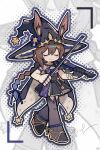  1girl ambience_synesthesia amiya_(arknights) amiya_(medic)_(arknights) amiya_(medic)_(solo_around_the_world)_(arknights) animal_ears anklet arknights armlet bare_shoulders black_cape black_dress black_gloves black_hat black_pantyhose bow_(music) braid brown_hair cape closed_eyes closed_mouth dress ears_through_headwear frilled_hat frills full_body g62848 gloves gradient_hair grey_cape hair_between_eyes hair_ribbon halftone hat highres holding holding_bow_(music) holding_instrument holding_violin instrument jewelry long_hair multicolored_hair multiple_rings official_alternate_costume outline pantyhose purple_hair purple_outline purple_ribbon ribbon ring single_glove smile solo standing two-sided_cape two-sided_fabric violin white_outline witch_hat zoom_layer 