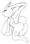  2020 all_fours anthro anus black_and_white bottomless bottomless_anthro bottomless_female butt clothed clothing crop_top female full-length_portrait genitals hi_res lagomorph looking_back lopunny mammal monochrome nintendo pok&eacute;mon pok&eacute;mon_(species) portrait presenting presenting_hindquarters presenting_pussy pussy rear_view shirt sketch smile solo topwear video_games w4g4 
