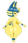 absurd_res animal_crossing ankha_(animal_crossing) anthro big_breasts black_eyes blue_body blue_fur blue_hair breasts clothing domestic_cat egyptian egyptian_clothing egyptian_headdress eyelashes felid feline felis female fur hair hi_res looking_at_viewer looking_back looking_back_at_viewer mammal markings nintendo nude pincparti rear_view short_hair short_stack simple_background solo striped_markings striped_tail stripes tail tail_markings thick_thighs white_background wide_hips yellow_body yellow_fur