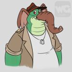  1:1 2017 alligator alligatorid anthro biped brok_(character) brok_the_investigator clothing concept_art crocodilian green_body hat headgear headwear hi_res hubie360 male official_art overweight overweight_male reptile scalie shirt solo topwear video_games 