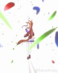  1girl absurdres animal_ears blush bow brown_hair closed_eyes ear_ornament grass_wonder_(umamusume) highres honstropy horse_ears horse_girl horse_tail long_hair negative_space purple_sailor_collar purple_serafuku purple_shirt purple_skirt sailor_collar sailor_shirt school_uniform serafuku shirt simple_background skirt smile solo tail tracen_school_uniform umamusume white_background white_skirt 