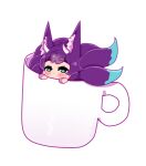  alpha_channel ambiguous_gender animal_humanoid blush canid canid_humanoid canine canine_humanoid chibi container cup ear_tuft fox fox_humanoid fur horn humanoid inner_ear_fluff low_res mammal mammal_humanoid mitch_(tits) mug multi_tail multicolored_tail purple_body purple_fur sionach solo teal_eyes trials_in_tainted_space tuft unknown_artist 